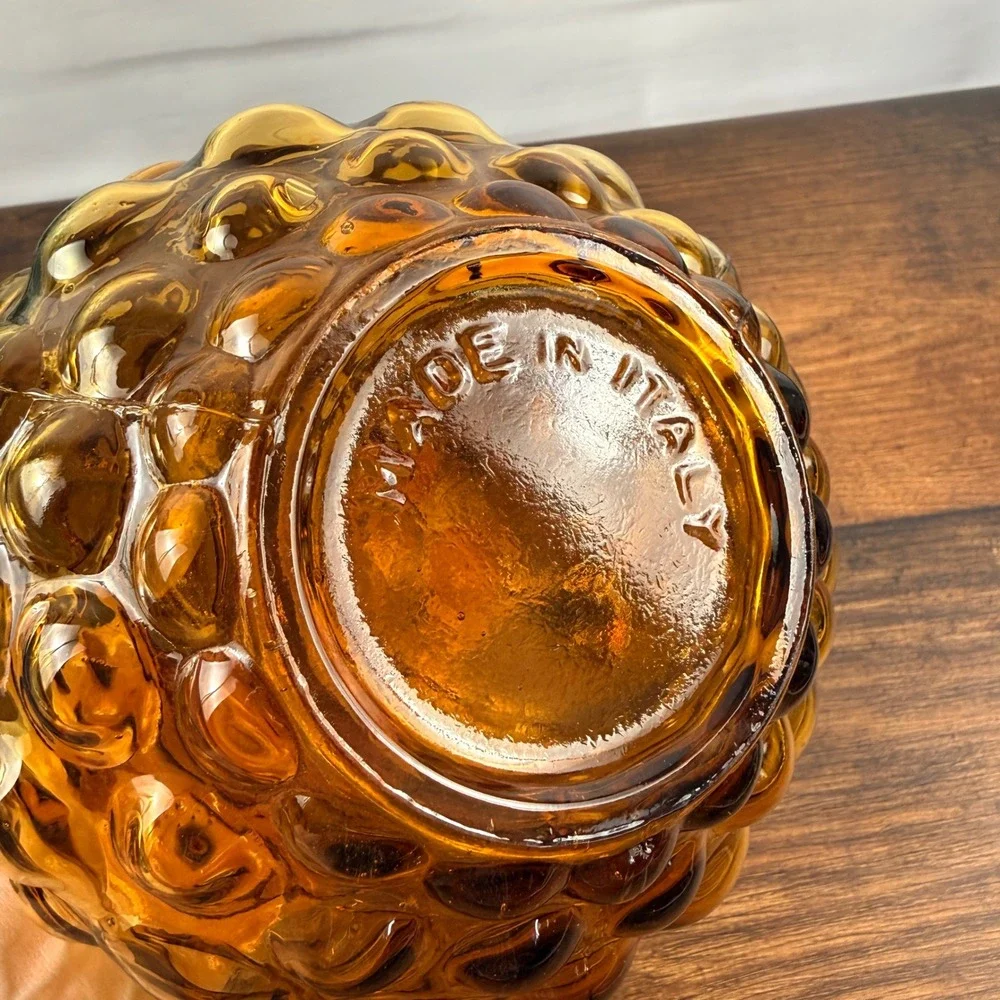Empoli Large Bubble Squat Amber Genie Bottle Decanter Italian Glass MCM